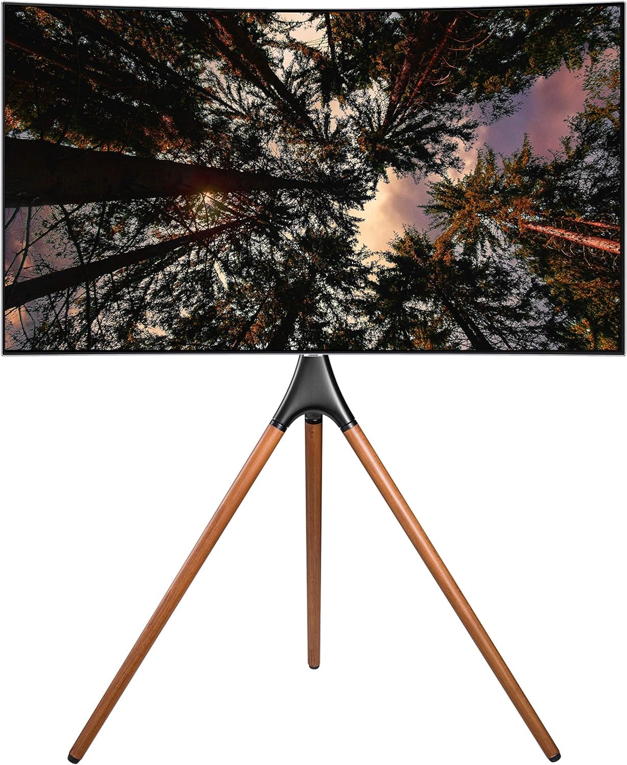 SKY-TOUCH 45"-65" Tripod TV Stand, Modern Easel TV Stand, Height Adjustable Swivel TV Floor Stand, Dark Walnut Legs for LED LCD Screens, Max VESA 600x400mm, 77lbs Capacity,(Install Manual Included)