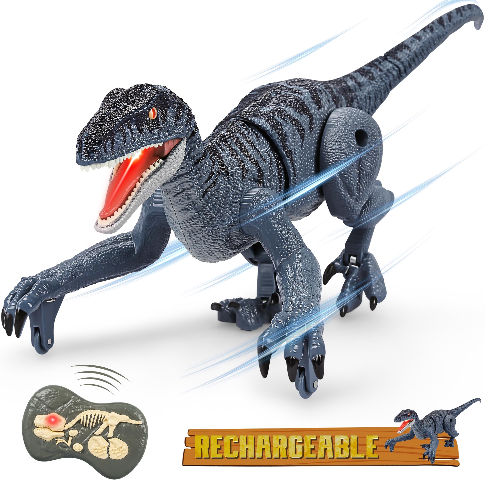 CUKU Remote Control Dinosaur for Kids Boys Girls,2.4G Electronic RC Toys Educational Simulation Velociraptor with 3D Eye Shaking Head & Roaring Sounds,Indoor Toys for 3 4 5 6 7 8 9 10 Year Old Gifts