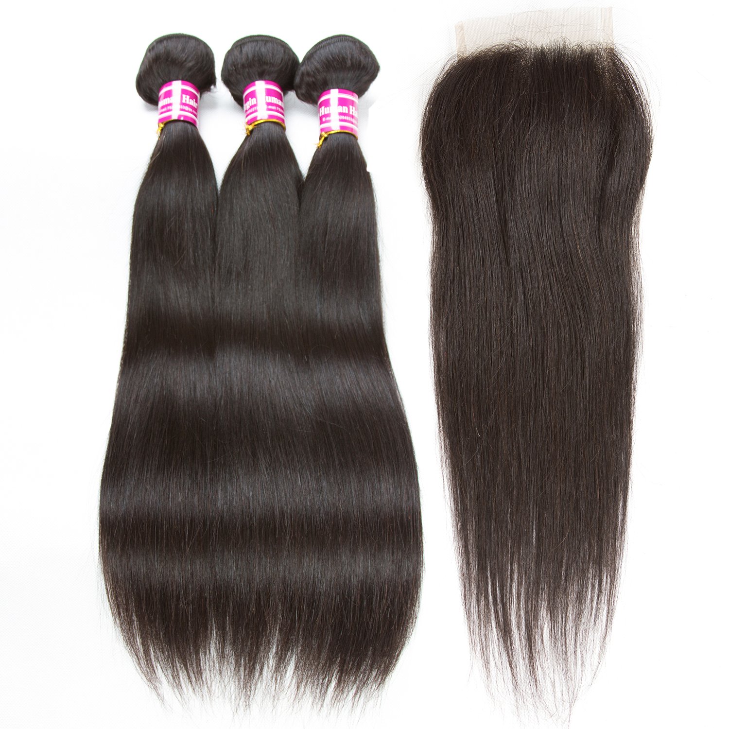 (ST 16 18 20 22+16 Middle Part Closure) - Onlyou Brazilian Straight Virgin Hair 4 Bundles with Closure Middle Part 10A 100% Unprocessed Brazilian Human Straight Hair Bundles and 4x4 Lace Closure (S...
