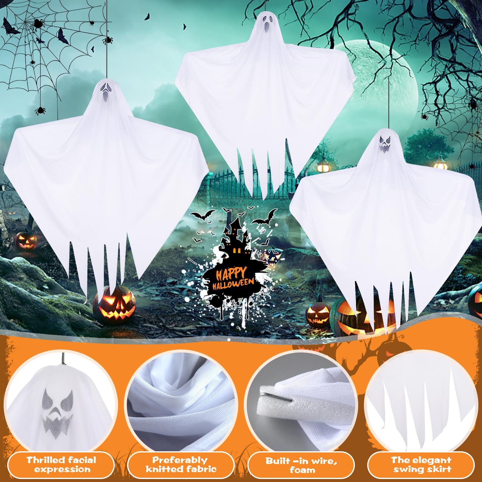 JOYIN 5 pezzi da appendere per Halloween, 119,4 cm, quattro fantasmi volanti di scheletro di Halloween da 88,9 cm, decorazione per esterni, casa infestata infestata, decorazioni per Halloween