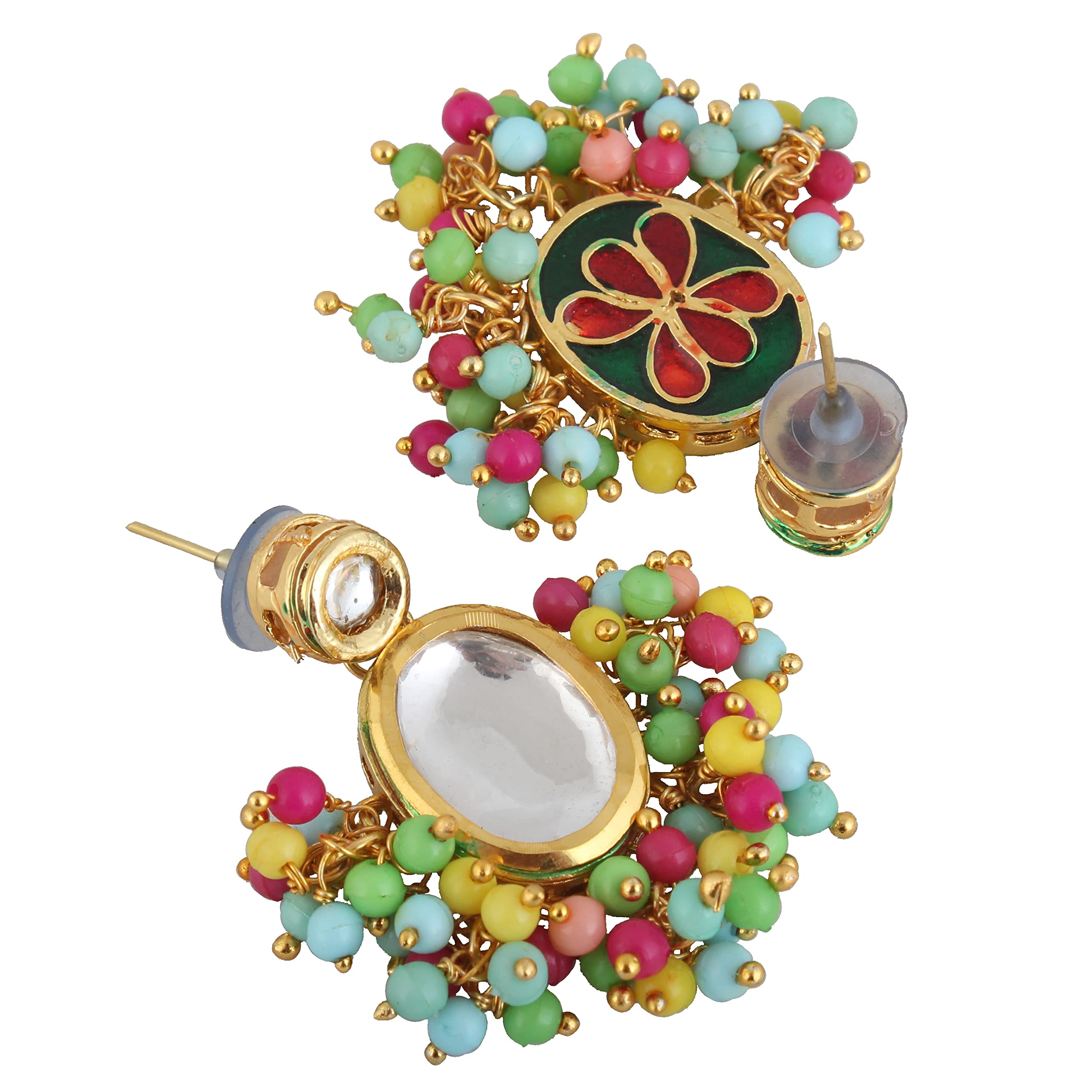 Meenakari Earring & Necklace Set, Uncut Kundan, Dibbi Choker, 18k Plated
