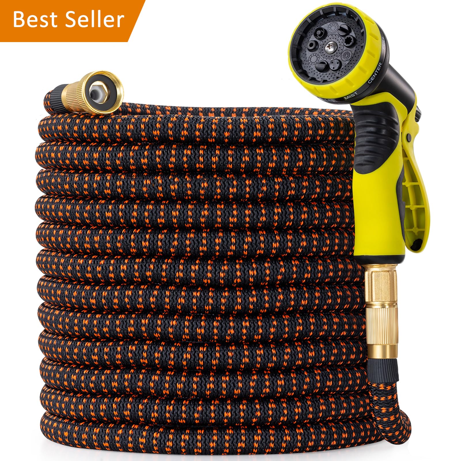 Expandable Garden Hose 25 ft - Kink Free Flexible Water Hose 25ft with 10 Pattern Spray Nozzle, 3/4 Solid Brass Connectors, Retractable Latex Core - Lightweight Expanding Hose