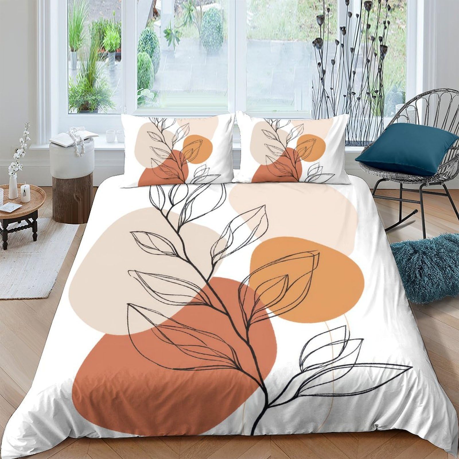 Ctjqhvkz Style-9 3D Printed Abstract Leaf Fitted Sheet Microfiber Soft Orange Beige Geometric Bed Cover For Bedroom Guest Room Decor Single（135X200cm）