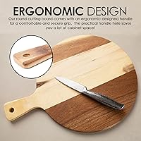 Vista 7 de Tabla de cortar de acacia prémium con asa, tabla de cortar de madera para cocina (12 x 16 pulgadas), tablas de cortar redondas de acacia para carne