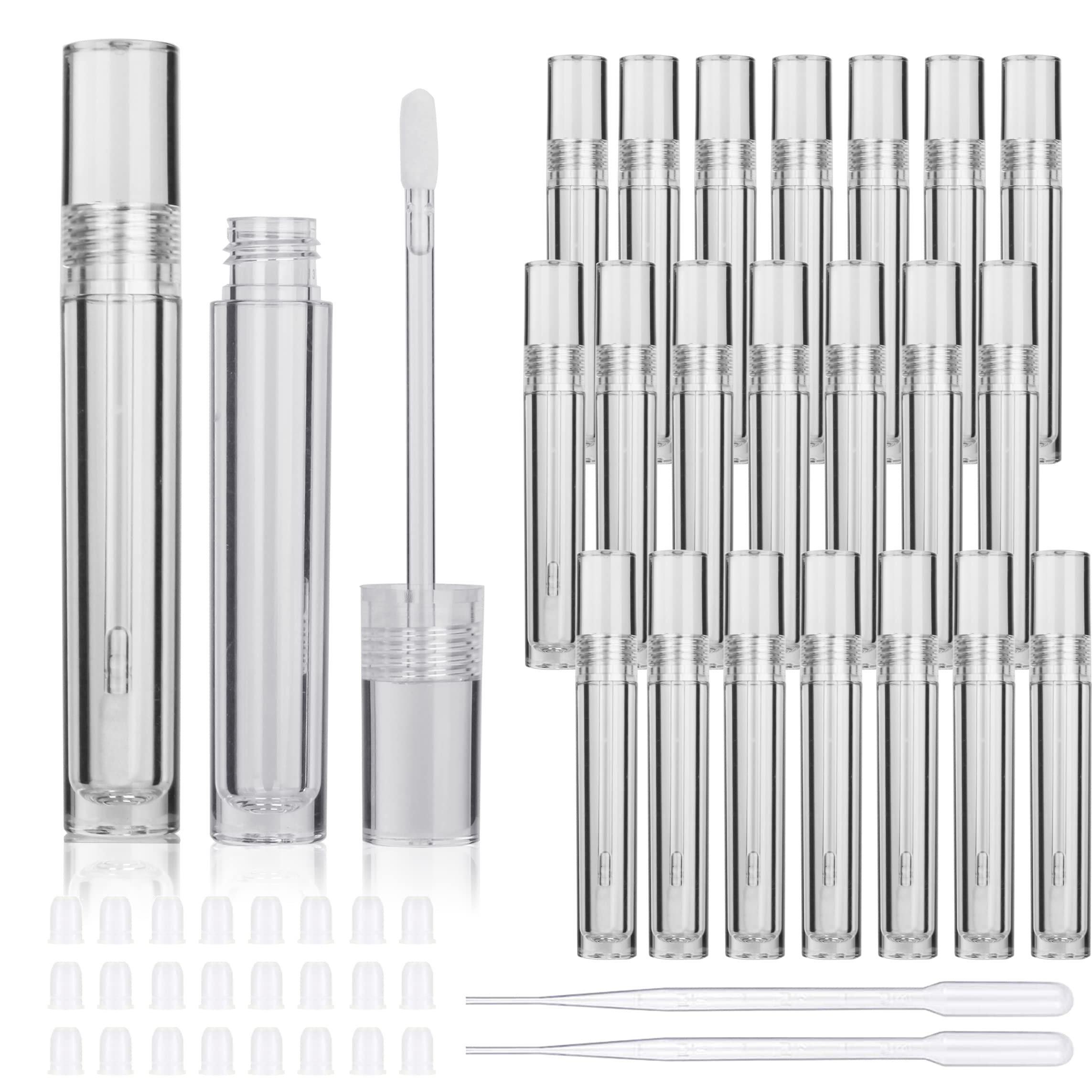 COSIDEA 22 PCS empty round Full Clear PETG 5 5 ml lip gloss tubes lipgloss tube with wand