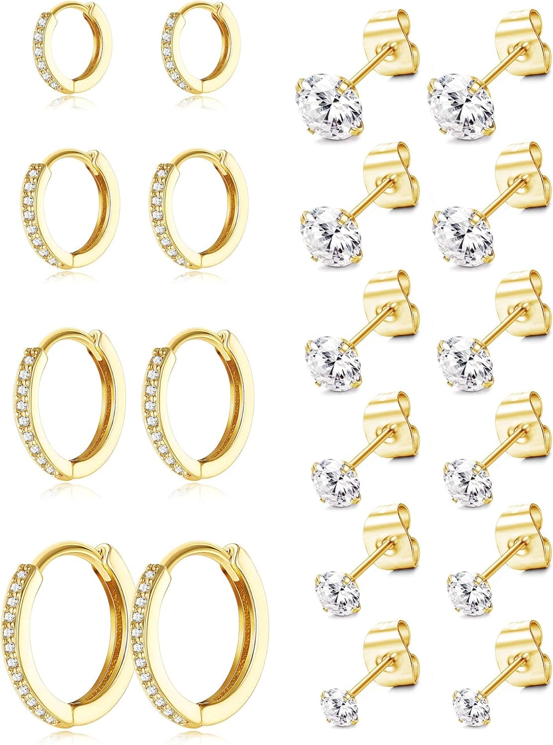 Wombort 10 Pares Acero Inoxidable Pendientes Pequeños Para Mujeres Hipoalergénico Cartílago Zirconia Cúbica Mini Aros Huggie Pendientes Juego