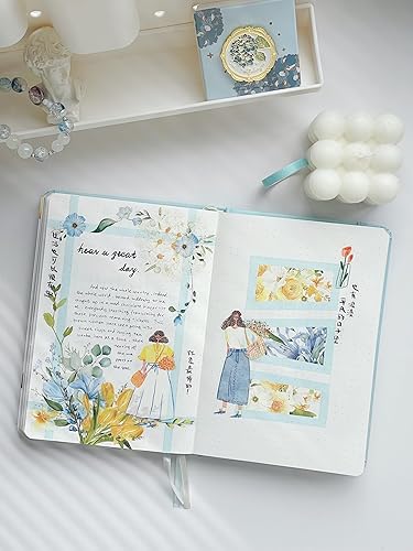 Miniatura 6 de WT Serene - Cinta ancha de PET, rollo individual, diseños originales, cinta decorativa de flores azules acuarela, cinta adhesiva transparente