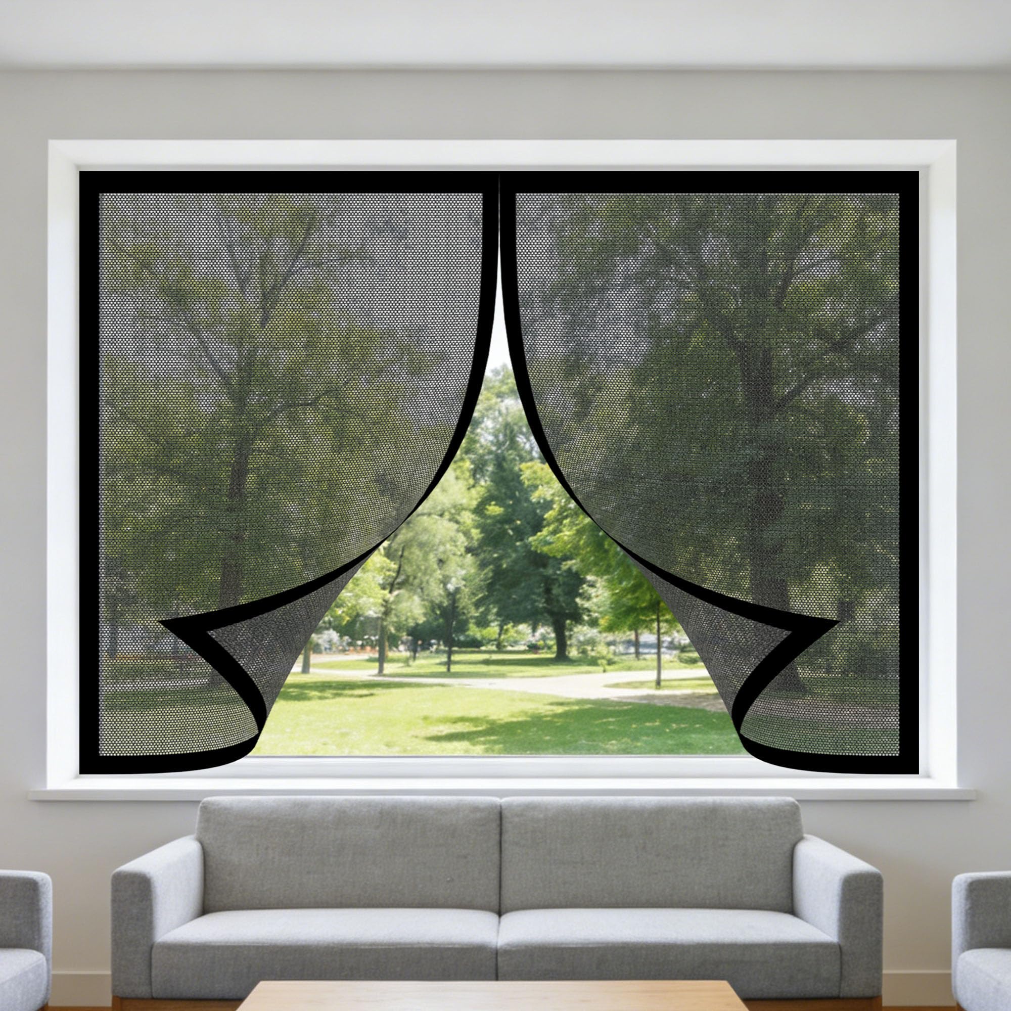 Magnetic Fly Screen Window Adjustable 135 x 110 cm Keep Fly Mosquito Out Magnetic Window Screen Insect Mesh Easy Installation for Living Room Bedroom Offfice, Black