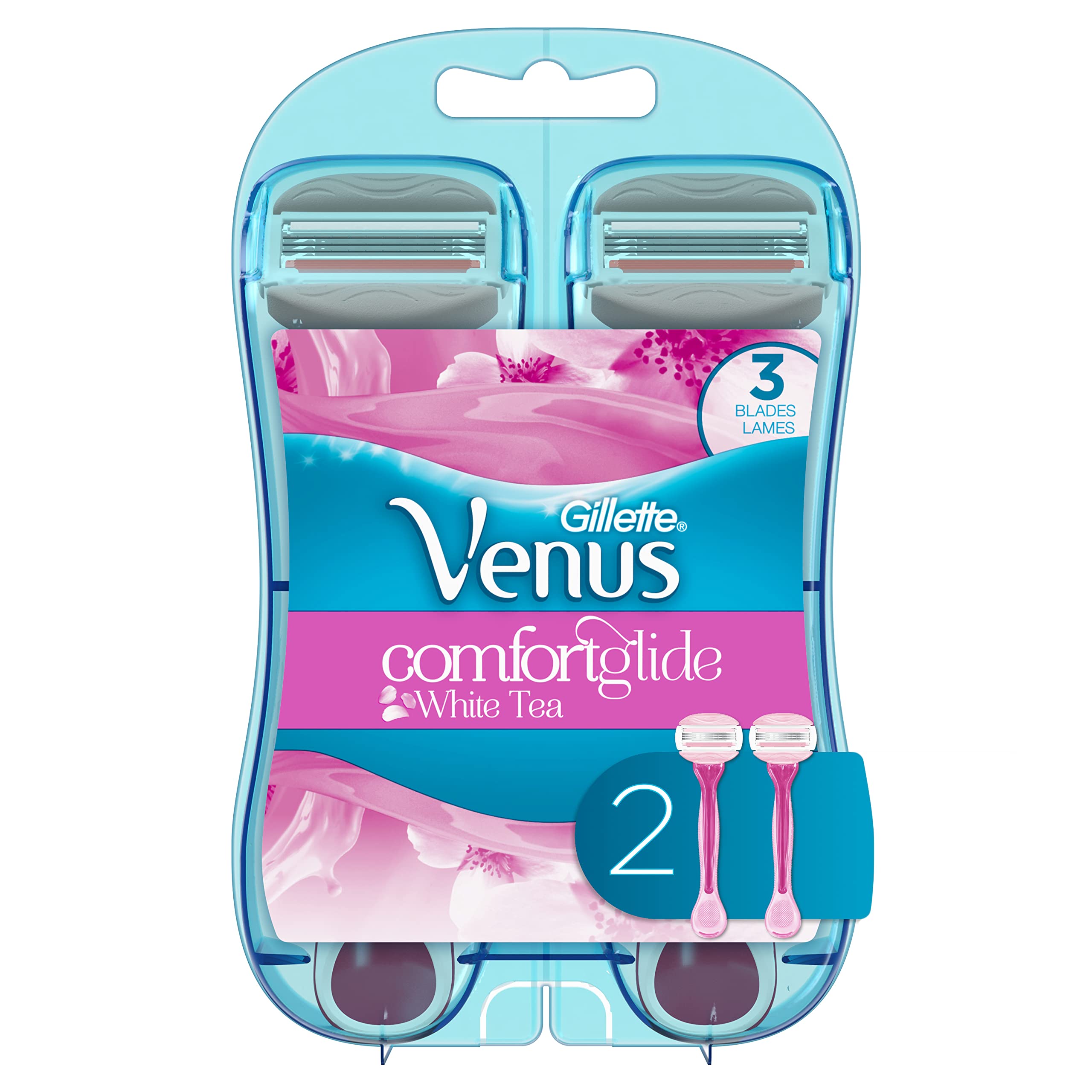 Gillette Venus ComfortGlide Disposable Razors for Women, 2 Count, White Tea Scented Moisture
