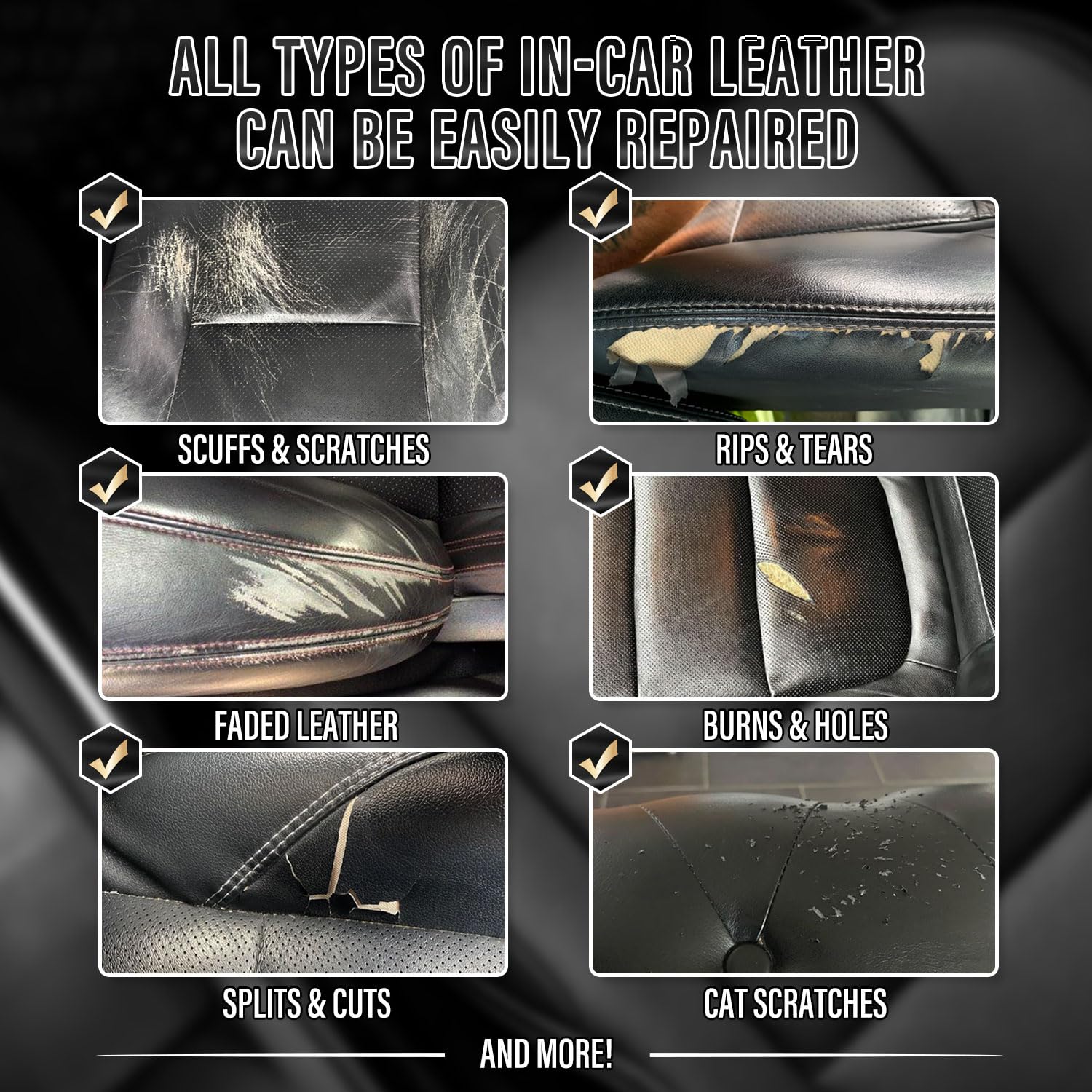 Black Leather Repair Kit for Car Interior, Vinyl Repair Kit for Car Seats, Couch, Boat, Sofa & Purse, Fix Scratch & Rip on Artificial, Faux, Genuine Leather, Easy for Anyone to Match Ideal Color