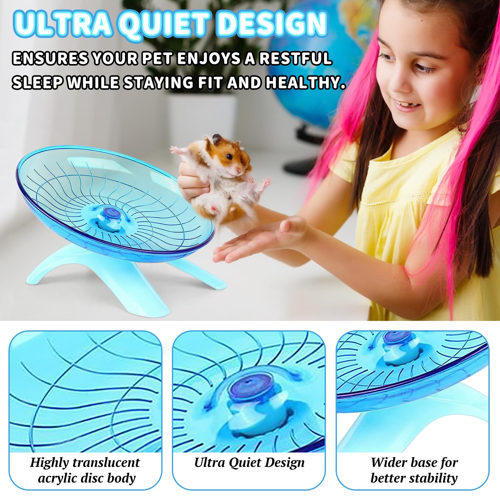 Flying Saucer Hamster Wheel,Super-Silent Plastic Stable Pets Exercise Wheel Non Slip Run Silent Wheel for Small Pets Caged Dwarf Syrian Hamster,Gerbils And Other Small Animals - Image 3