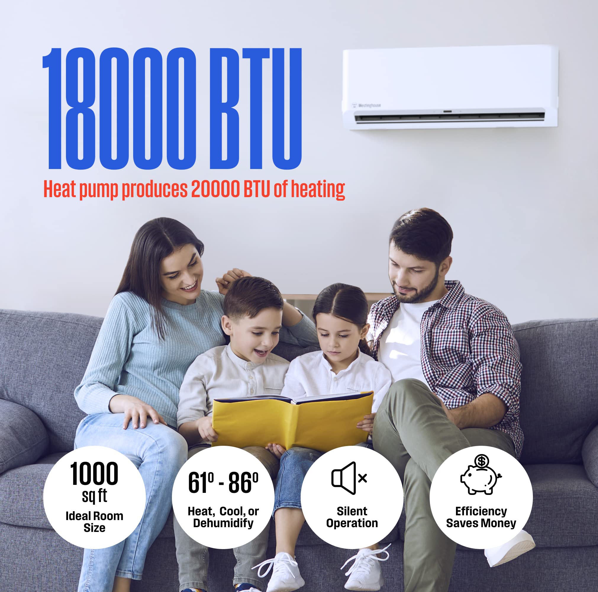 Westinghouse mini split ac/heating system, 18,000 BTU, 1,000 sqft, 230V,  17.6 SEER, 10.1 HSPF - Complete heating and cooling system with 15ft  Installation Kit, ductless with precharged condenser - Amazon.com
