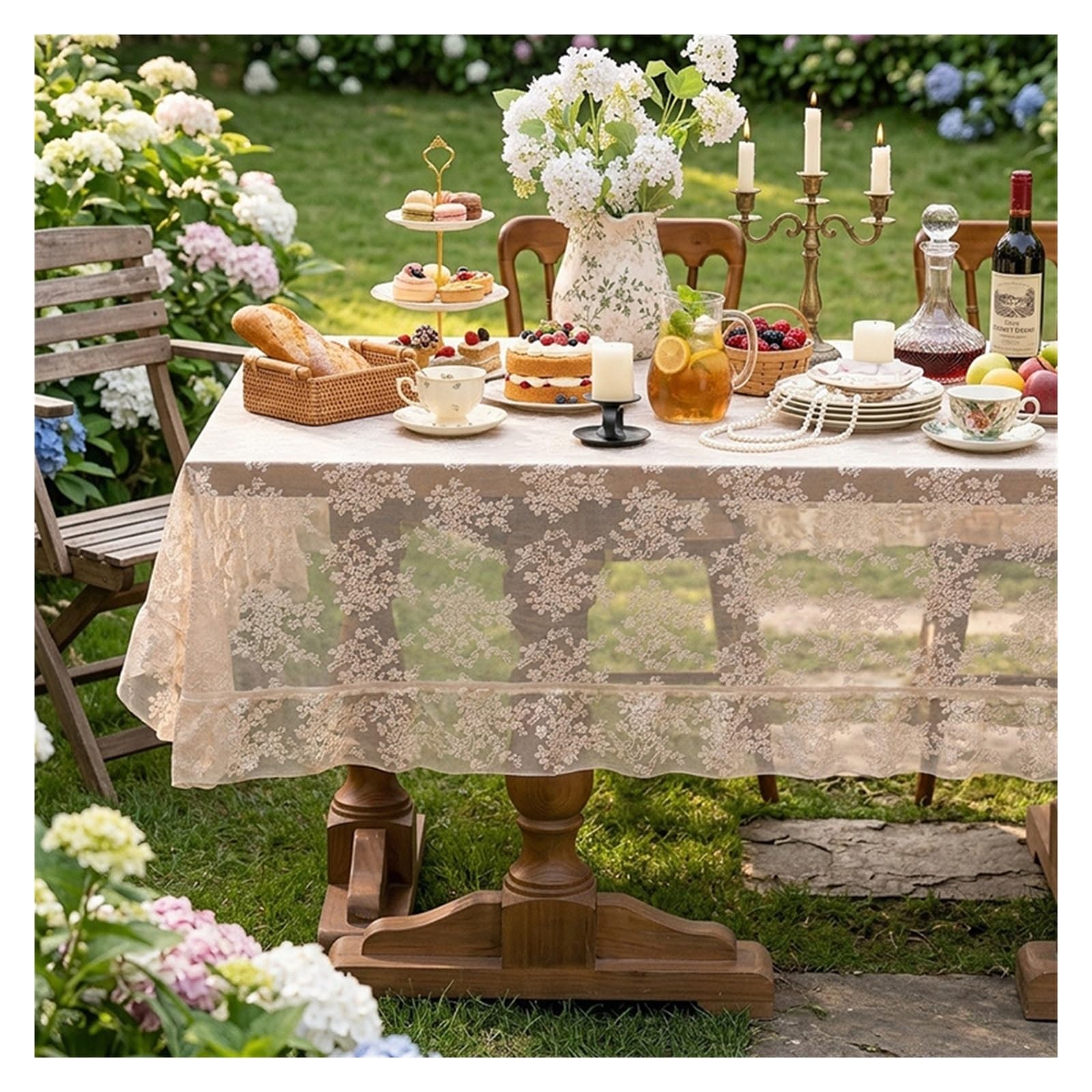 NJIEzhao Embroidered Lace Tablecloth Embroidered Lace Tablecloth Elegant Floral Rectangular Hollow Out Decorative Table Cover(Beige White,140x100cm)