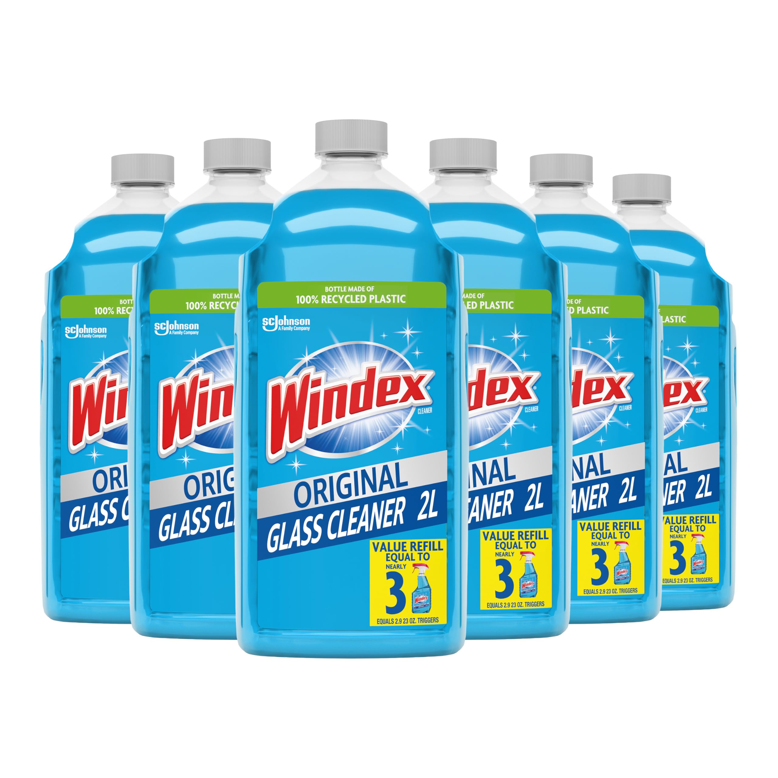 Windex Original Glass Cleaner Refill Bottle, 2L (67.6 Fl Oz) Pack of 6 | Streak-Free Shine - main product image