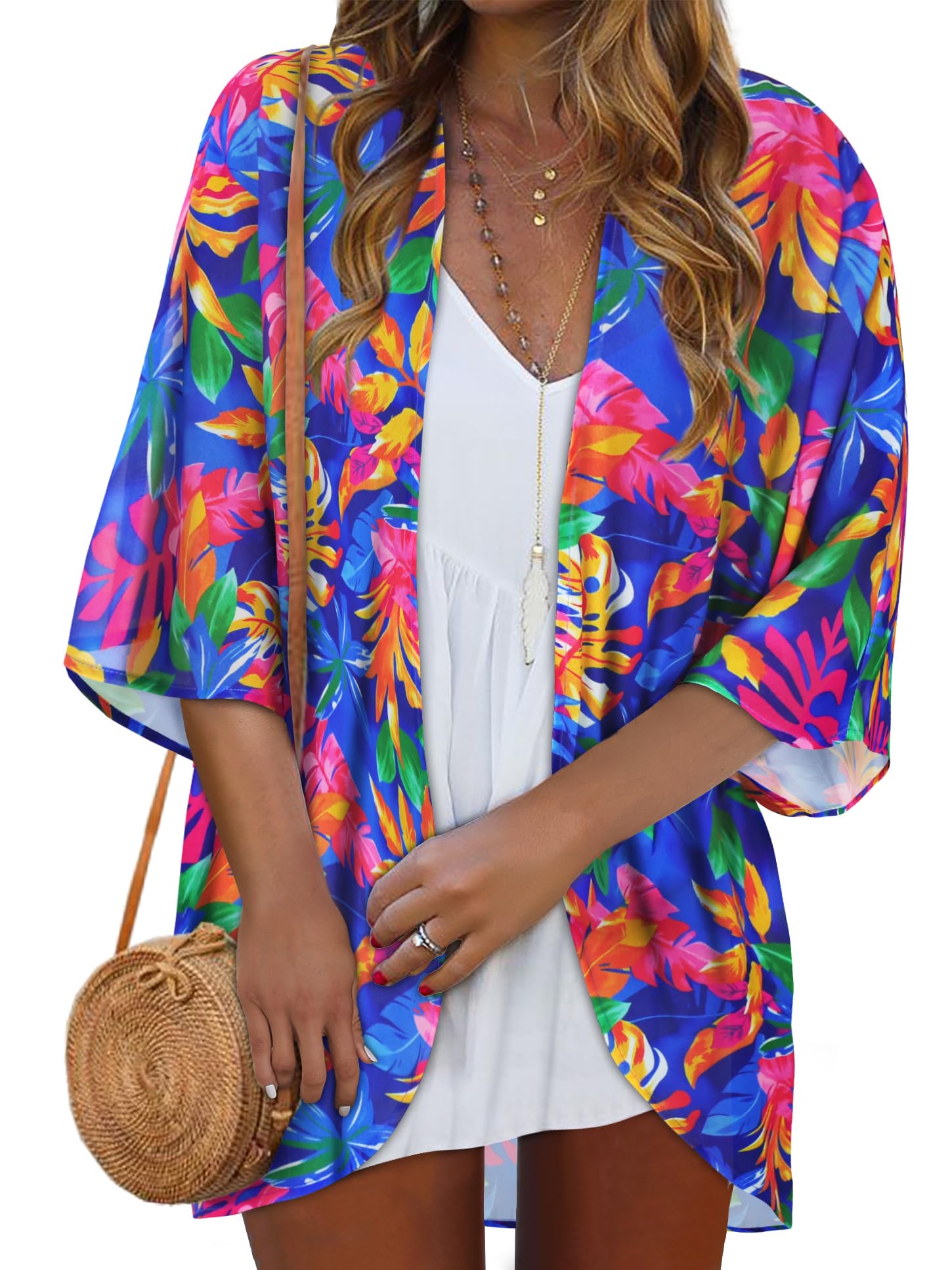 Women Kimono Cardigans Casual Summer Tops Cover up Open Front Floral Print Resort Wear