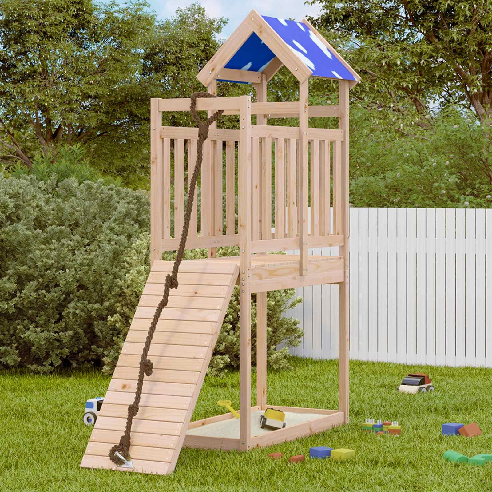 vidaXL Spielturm Braun 52,5 x 110,5 x 215 cm Massives Kiefernholz, Abenteuer wartet, Spielplatzset für draußen, Kletterturm, Rutsche und Schaukel für Garten und Spaß