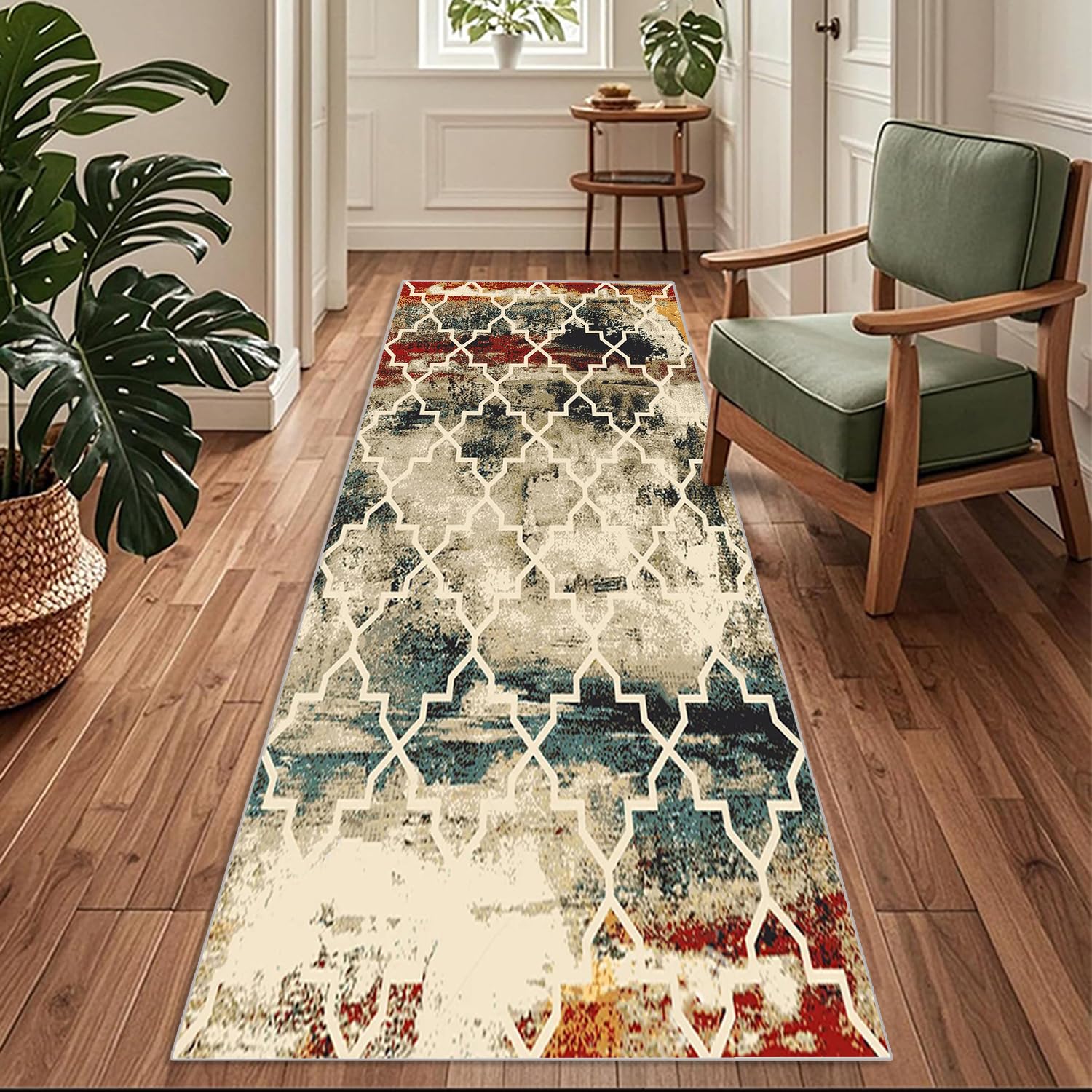 Siunwdiy Colourful Moroccan Runner Rugs for Hallway Non Slip 70 x 420 cm Extra Long Hallway Hall Runner Area Rugs Washable Kitchen Floor Carpet Runner Mats for Entrance Bedroom Laundry Room