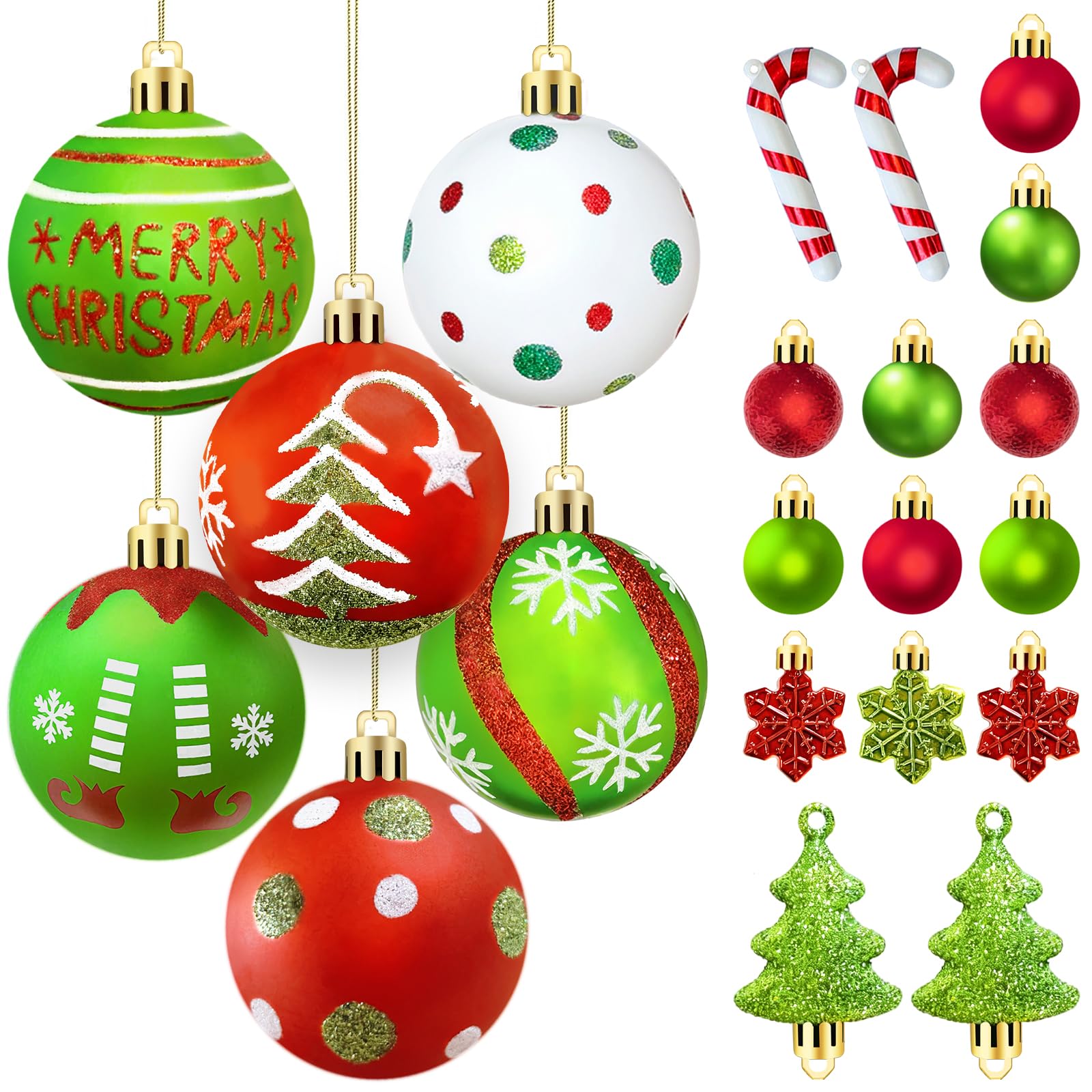 46 adornos de bolas de Navidad, rojo y verde