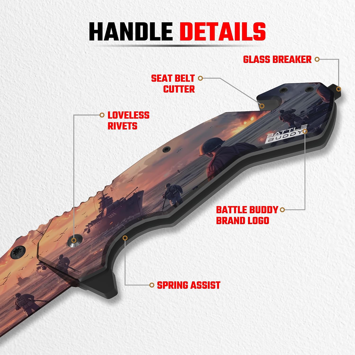 American Pocket Knife - Inspirational Military Veteran Knife, 420 Stainless Steel Blade, High-Res Digital Print, Foldable with Pocket Clip - Military Knife