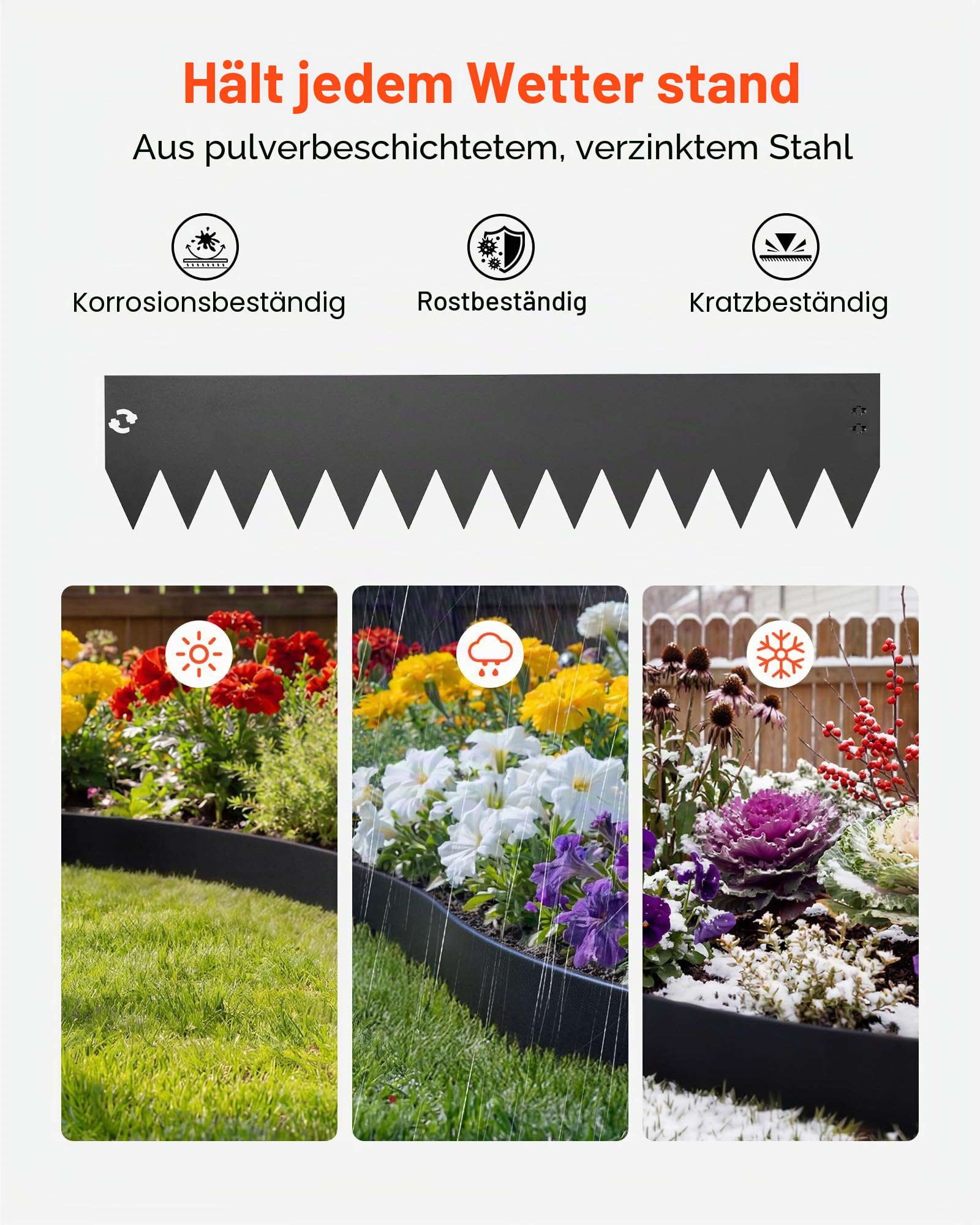 VEVOR Rasenkante 6er-Pack 1016x203 mm, Beeteinfassung mit 6 Befestigungsclips, Biegsame Rasenbleche aus Verzinktem Stahl, Mähkante, Palisade Beetumrandung für Blumenbeete & Gartenwege, Schwarz