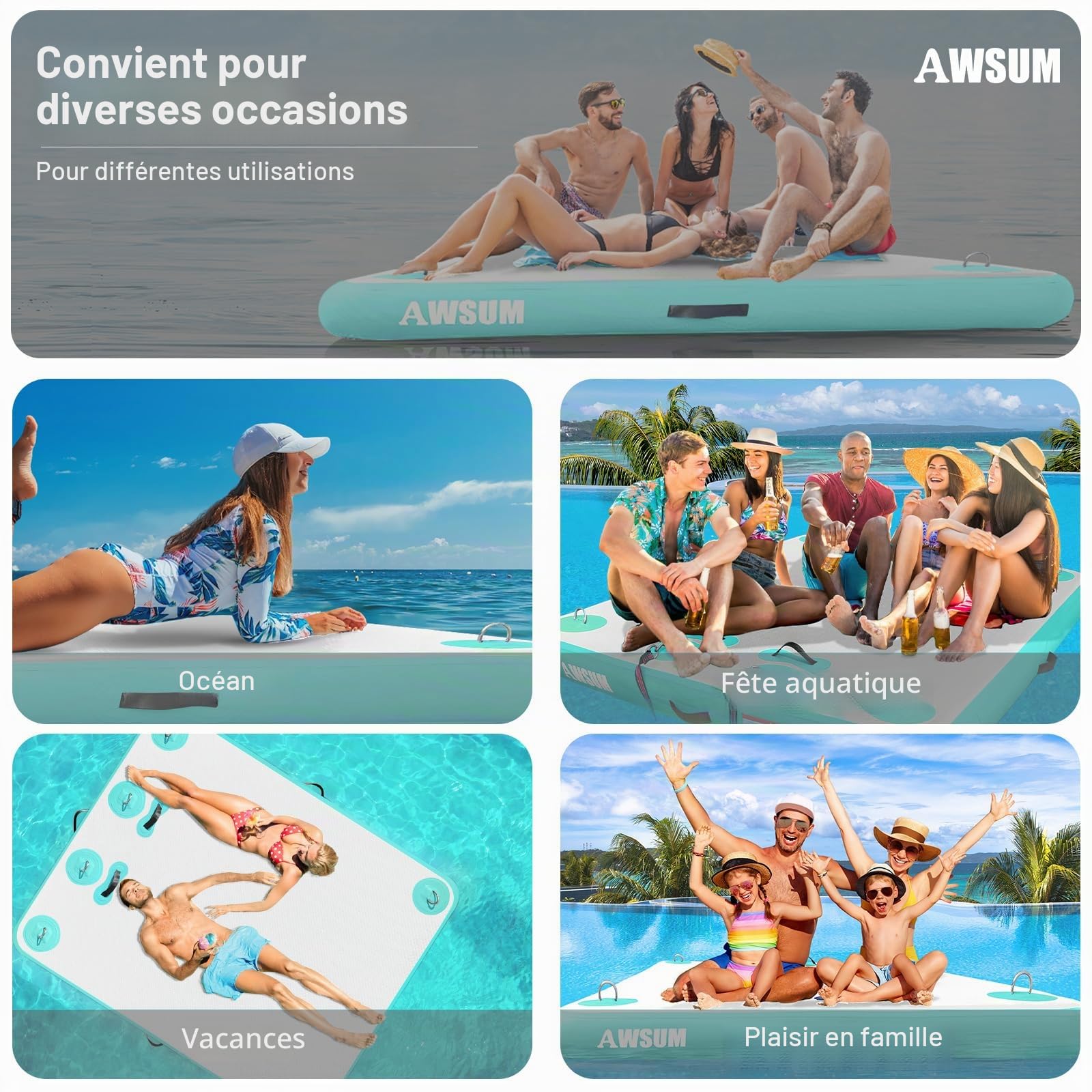 AWSUM Plateforme de bain gonflable Air Dock - Forme de patte flottante - Dock gonflable pour lac, piscine, plage, océan