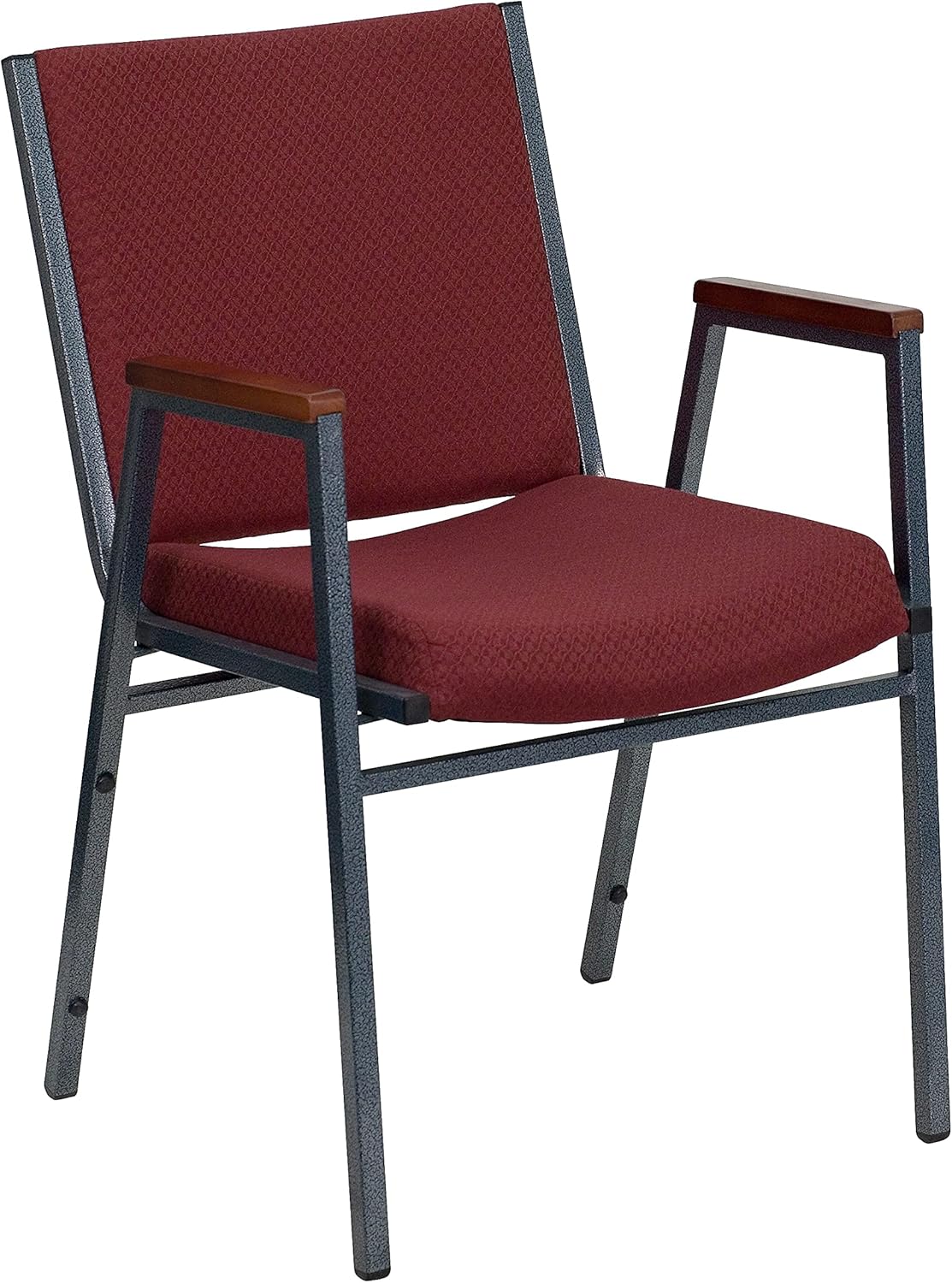 Flash Furniture HERCULES Series Heavy Duty Burgundy Patterned Fabric Stack Chair with Arms and Ganging Bracket