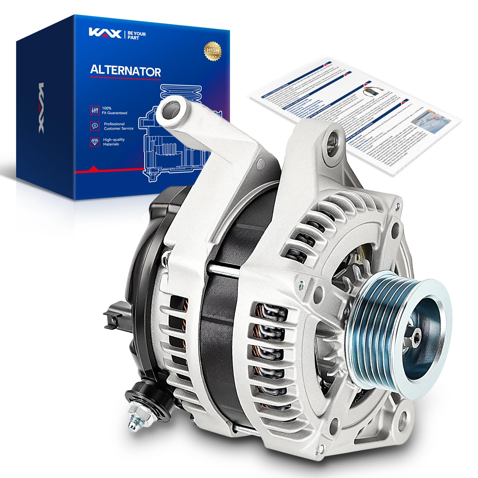 KAX 160 Amp Alternator Fits Dodge Ram 1500, Jeep Grand Cherokee, Chrysler Aspen, 12V CW Rotation, 6-Groove Pulley, OE Replacement 11240N