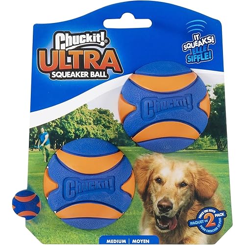 Chuckit! Ultra Squeaker Ball Dog Toy, Medium (2.5 Inch) 2 Pack, for Medium Breeds