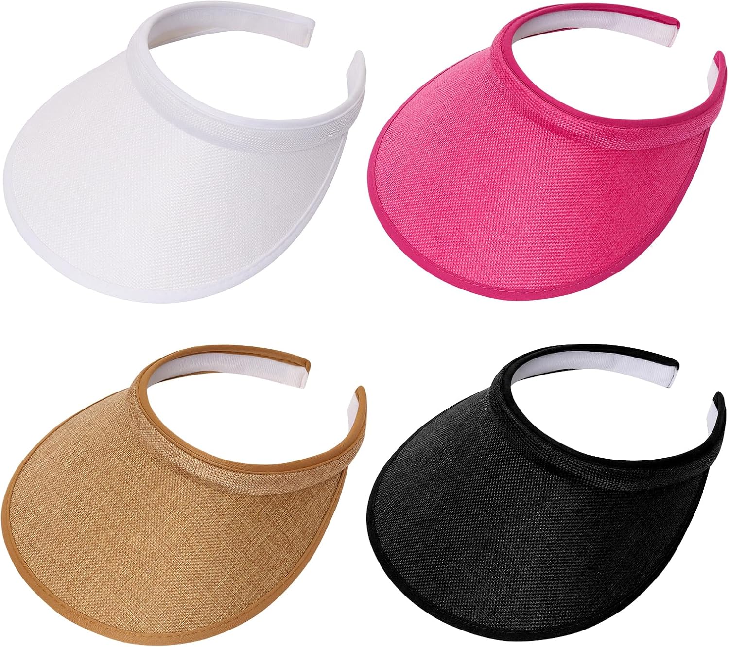 4 Pack Sun Visor Hats for Women, Wide Brimed Clip On Visor for MAdjustable Headband for Sports, Golf, Tennis, Beach