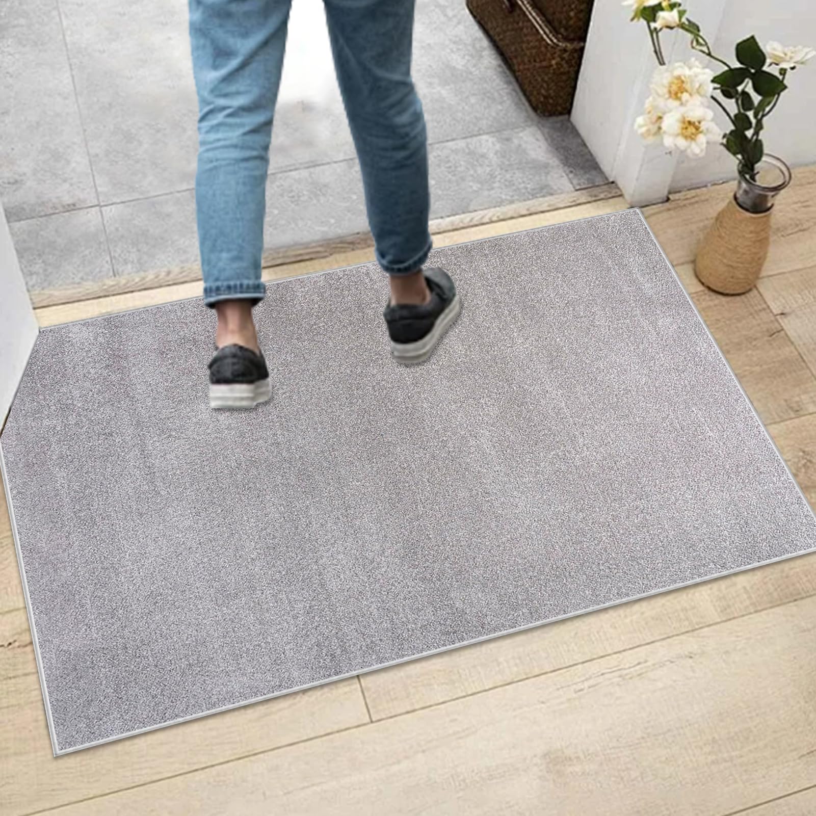 Läufer Teppich Flur Waschbarer Küchenläufer rutschfest Teppichläufer Flur Büro Küchenteppich Fußmatte Lang Eingangsmatte Kurzflor Flurteppich für Eingang Schlafzimmer Wohnzimmer Grau 120 x 430 cm