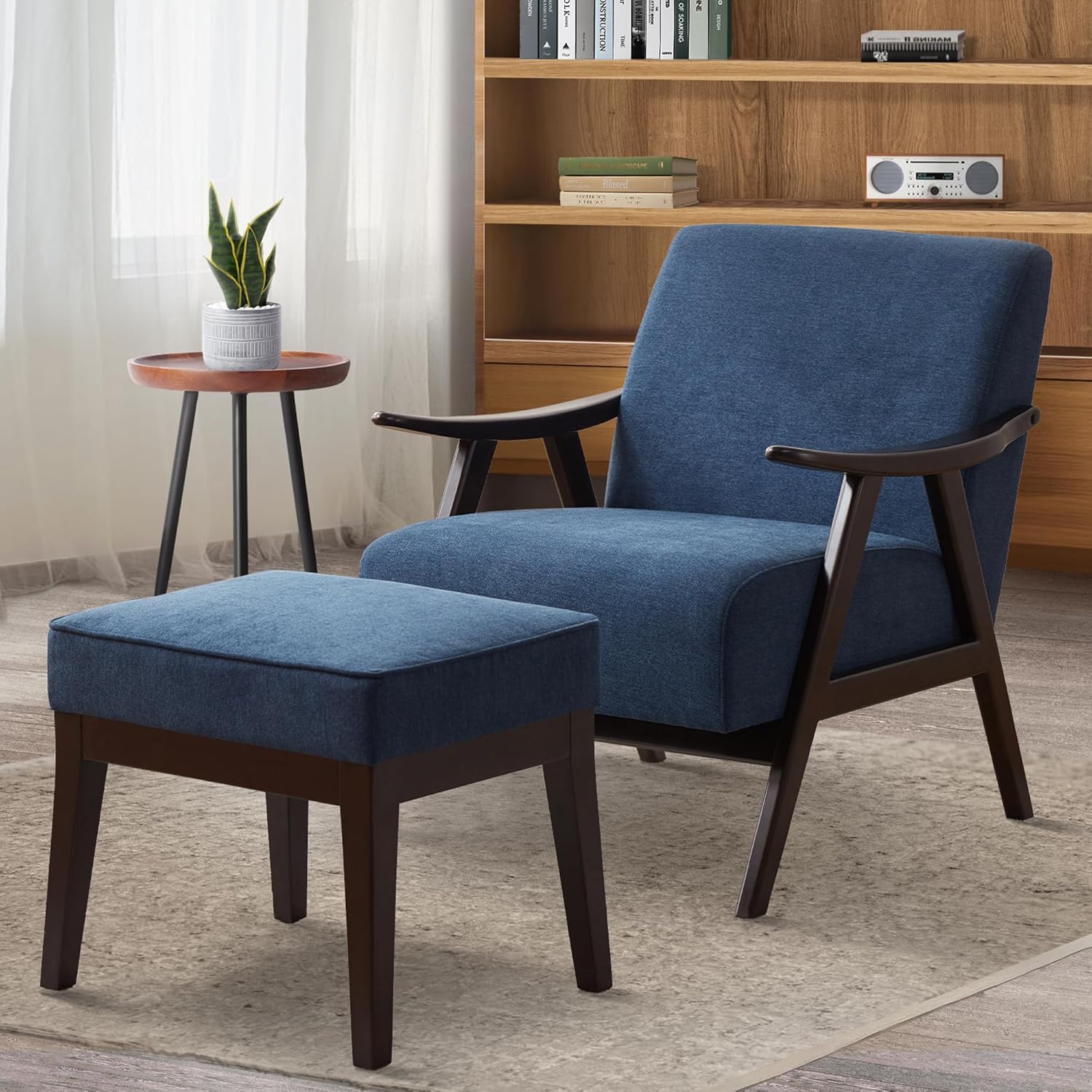 HUIMO Accent Chair with Ottoman, Tufted Arm Chair with Solid Woo 並行輸入品 HUIMO Fabric Arm Chair Accent Chair and Ottoman Set Grey&frasl; Beige