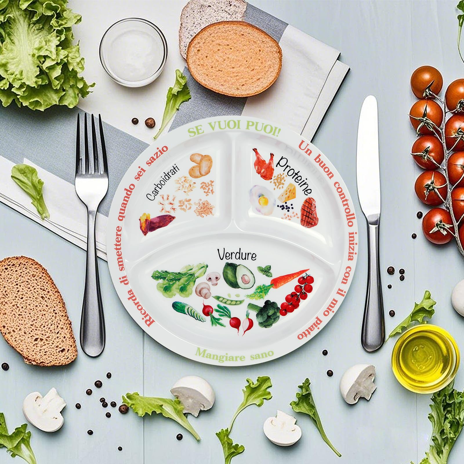 Piatto di controllo porzioni per una dieta equilibrata - Piatto con dieta sana per adulti e adolescenti - suddivisioni in melamina, perdita di peso, diabetici (2)