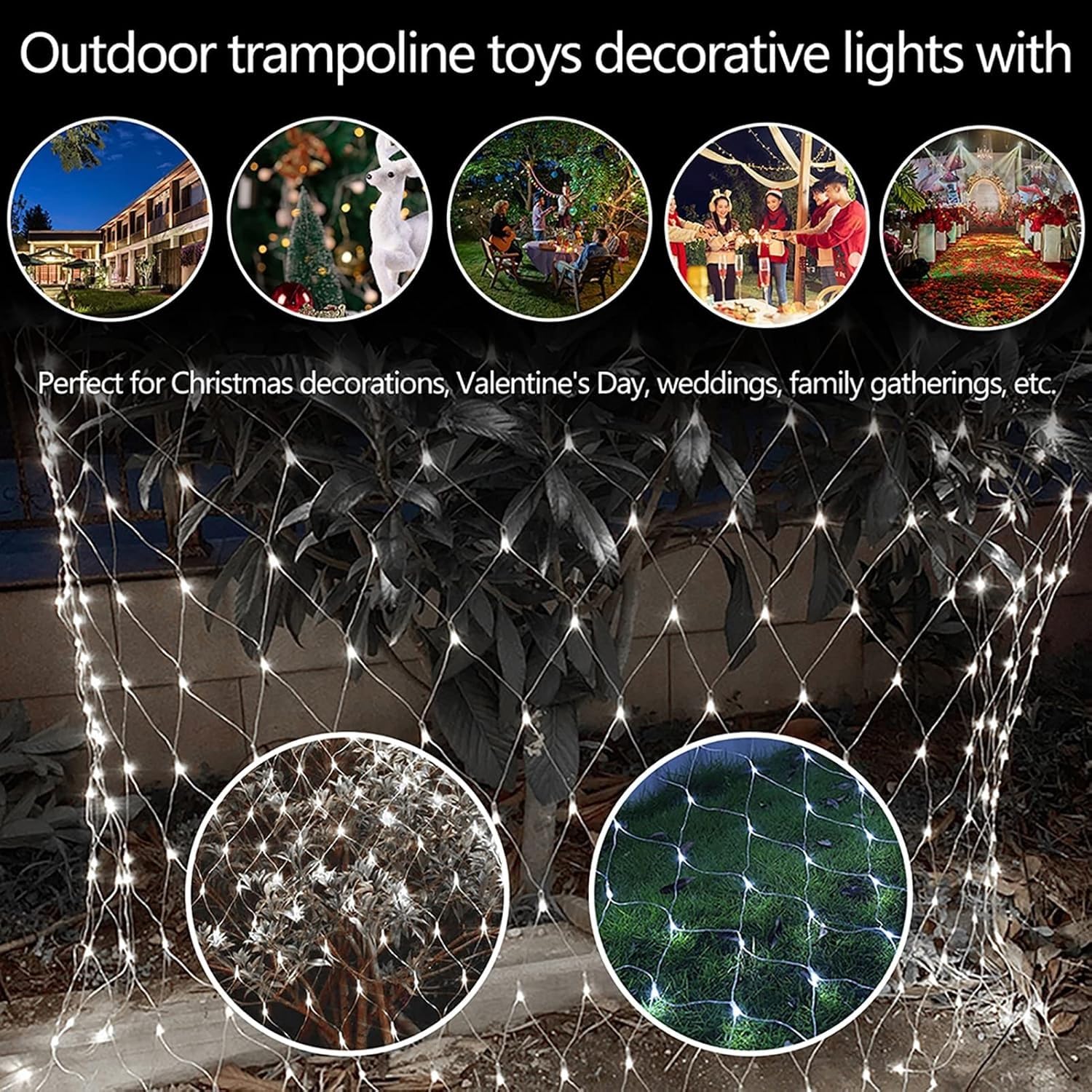 Netzbeleuchtung Außengarten Mesh Beleuchtung 6X4M Außen Weihnachtsbaum Lichter Solarenergie Sträucher Netzbeleuchtung Wasserdicht Mit 8 Modi Für Gartenhaus Halloween Dekor Blau 6x4m Solarnetzlicht(6m