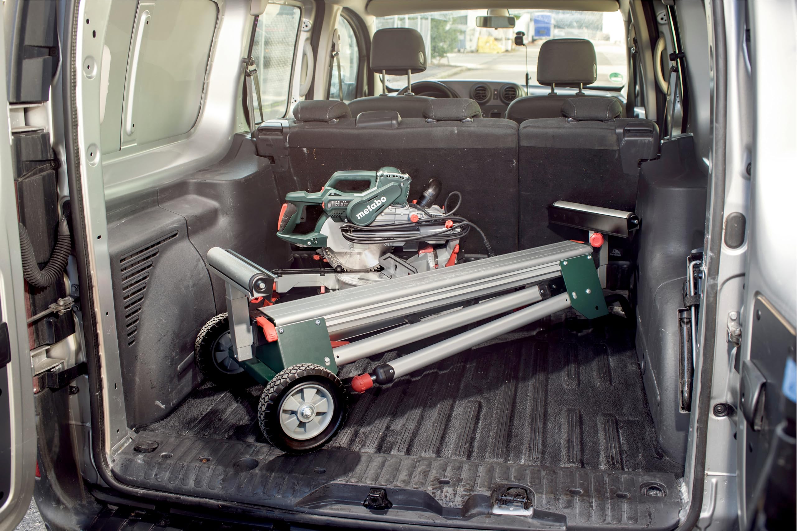 metabo Kappsägen-Untergestell KSU 251, Mobiler Sägetisch mit | Robustes Maschinengestell, 127-250 cm Länge, inkl. Maschinenträger, Belastbarkeit 250 kg, für gängige Kappsägen