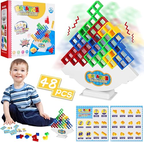 Juego de 48 piezas de bloques de construcción apilables de Tetra Tower, juegos de mesa Tetris para niños a partir de 3 años y adultos, juguete