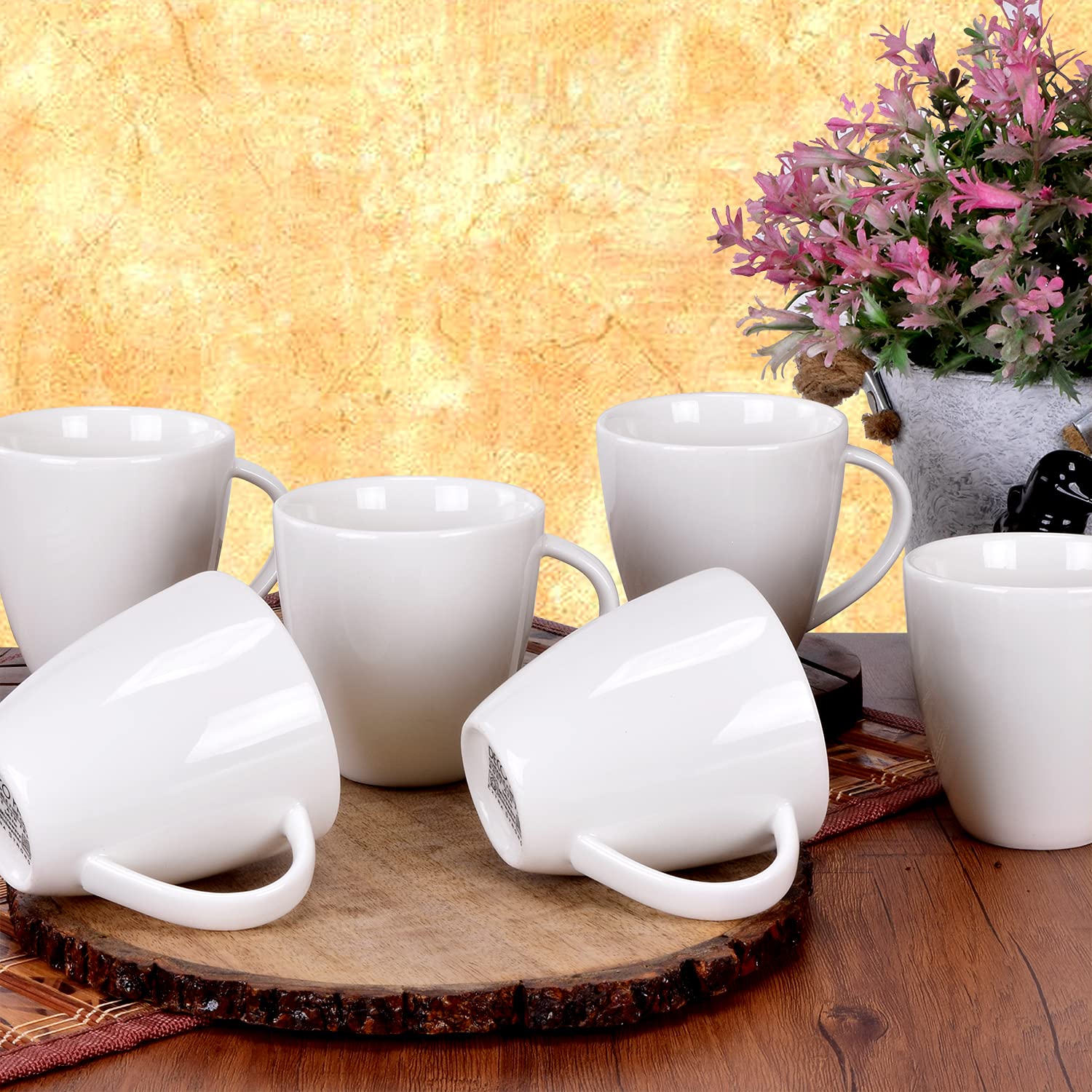 Deco Pride Ceramic Bone Ash Free Coffee/Tea Cup 200 ml, Microwave Safe Cup with Handle (6 Pieces, White)