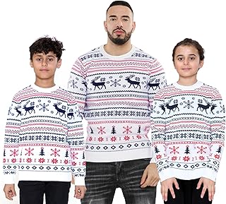NOROZE Men Women Boys Girls Family Christmas Jumper Ugly Christmas Sweaters Long Sleeve Fairisle Reindeer Snowflake Xmas Tree Knitted Crewneck Sweatshirt for Winter and Holiday Parties