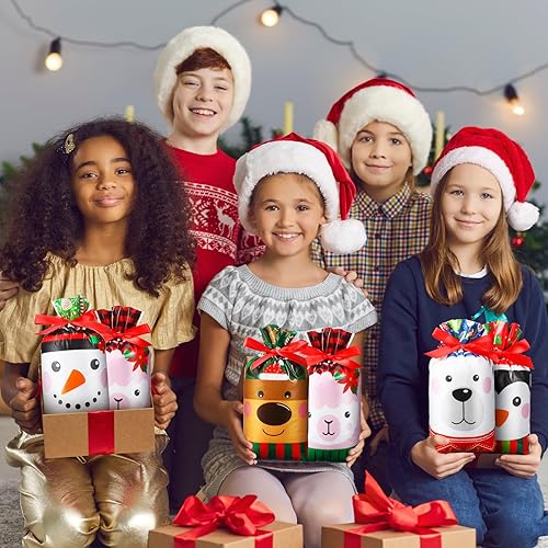 Miniatura 4 de Funrous 50 bolsas de dulces de Navidad a granel, bolsas de plástico con cordón de regalo, alce, muñeco de nieve, pingüino, bolsas de regalos de