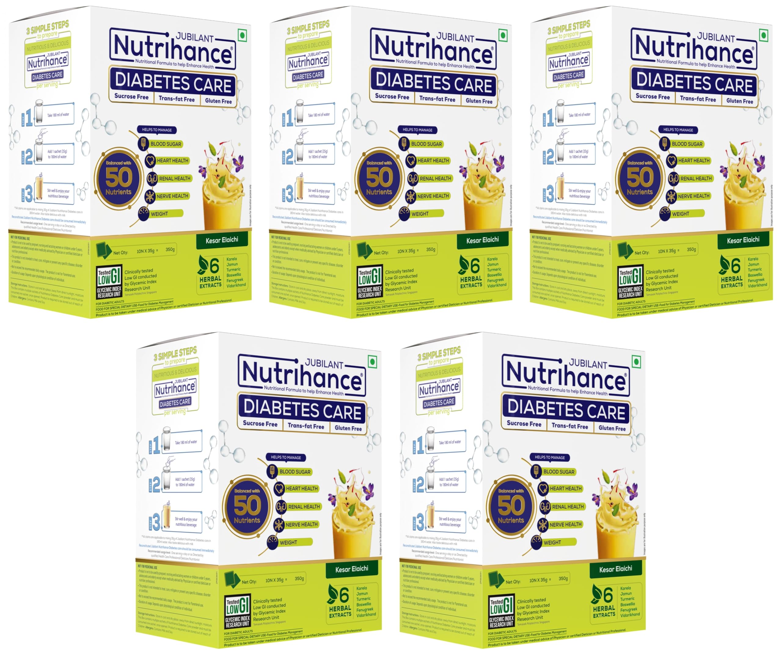 Diabetes Care Drink | Manage Blood Sugar Levels & Weight Controls | Nutrition Drink (350 g Kesar Elaichi Flavored) x Pack of 5