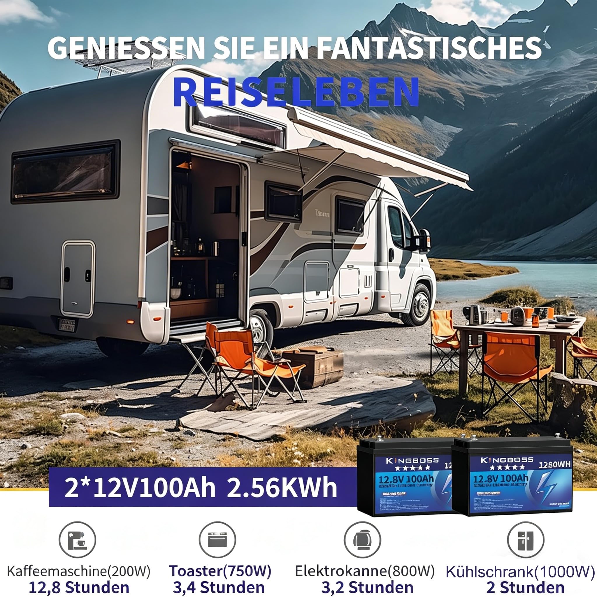 12V 100Ah LiFePO4 Batterie, Smart BMS 100A mit 15000+ Zyklen,1280Wh Lithium Akku Low Temp Cut-Off, Lange Lebensdauer Leichtgewicht, Unterstützt 4P2S/2P4S für Wohnmobil, Boot, Solaranlage, Hausbatterie