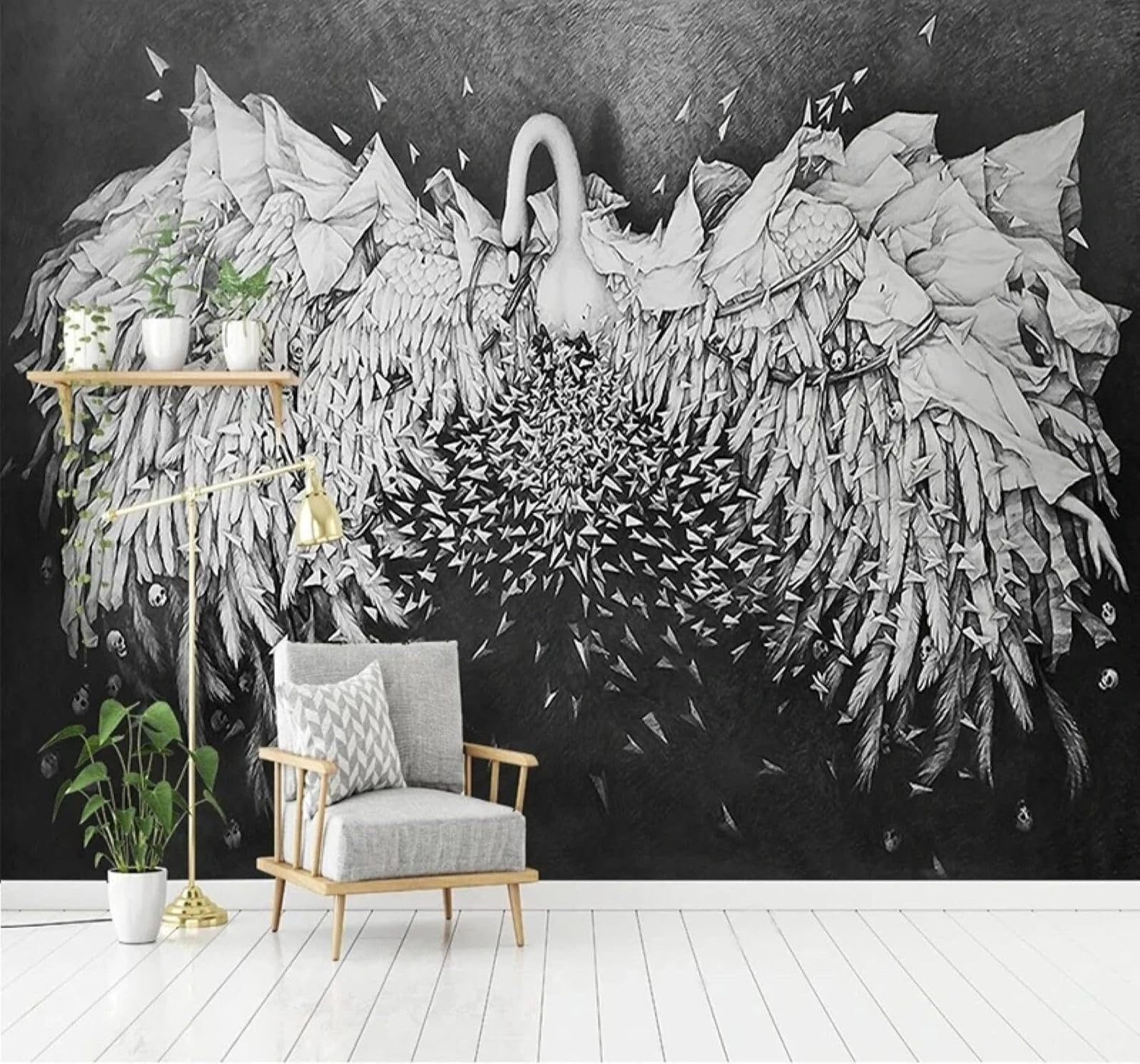 XLMING Classic Relief Black and White Swan Art 3D Wallpaper Luxury Home Dining Decor Paste Sofa Living Room The Wall for Bedroom Mural-250cm×170cm