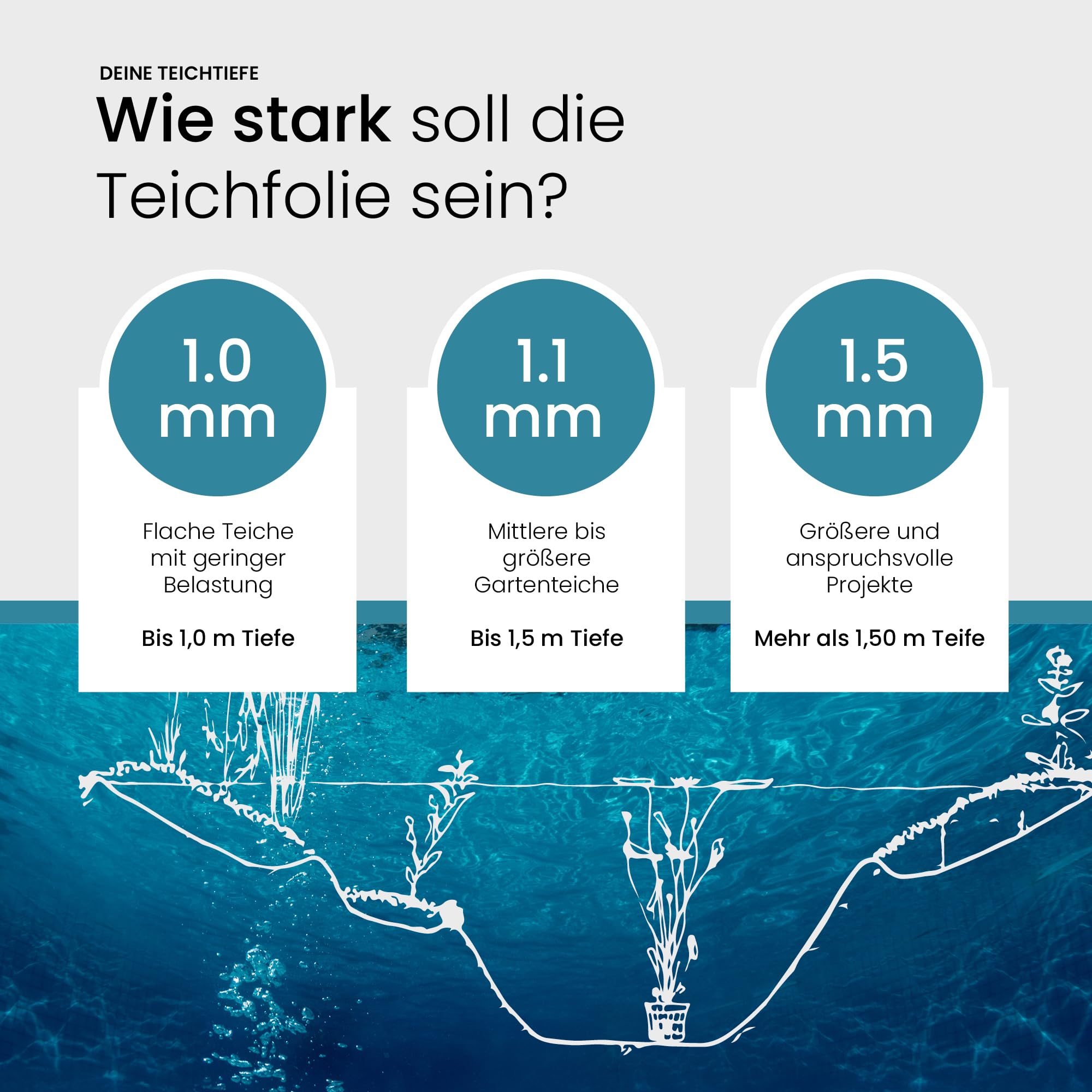TeichVision - Premium EPDM Teichfolie Stärke 1,5 mm - 1,5 m x 3 m/naturgerechte EPDM Folie schwarz - besonders langlebig/auch geeignet als Hochbeet Folie wasserdicht