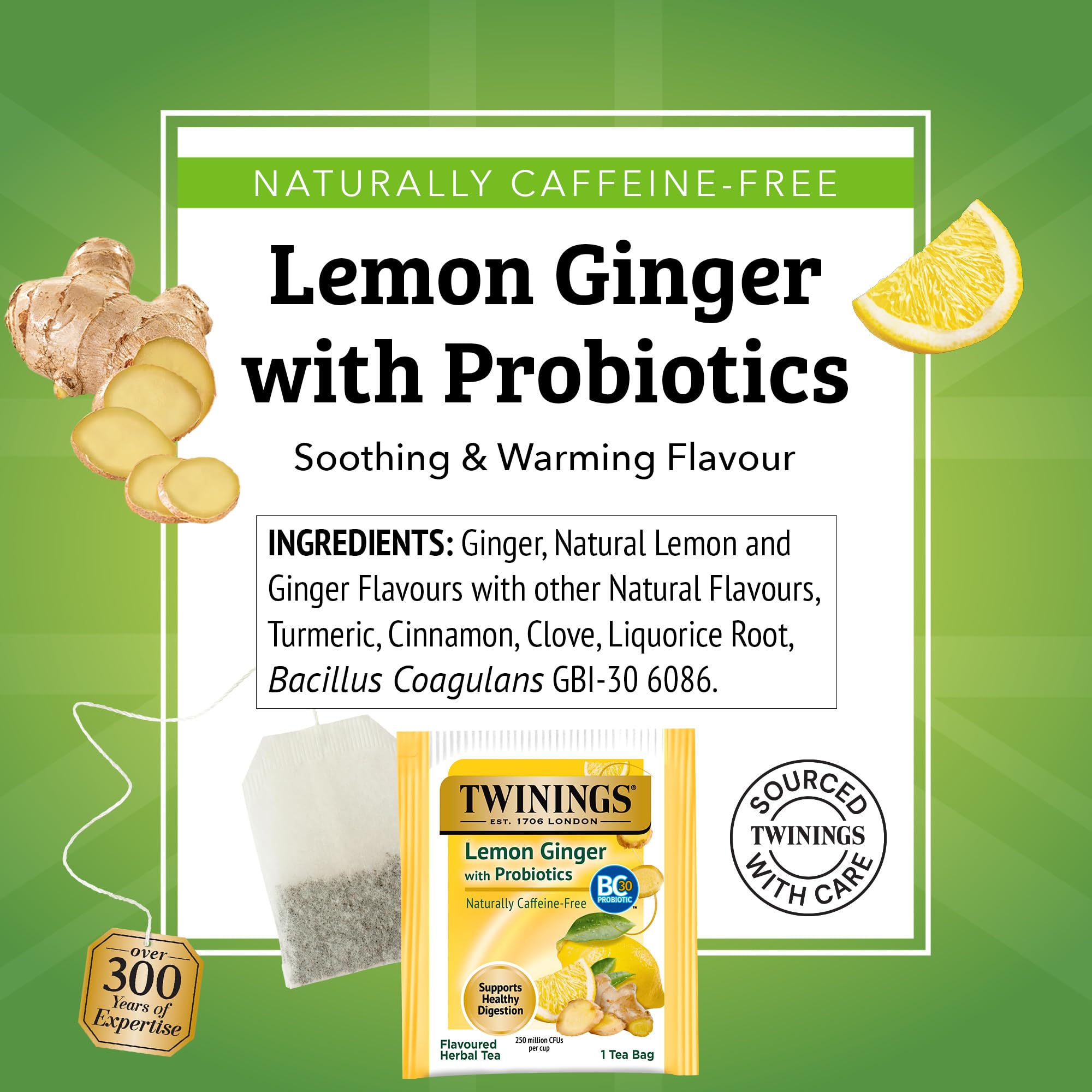 Twinings Superblends Probiotics+ Kräutertee mit Zitronen- und Ingwergeschmack mit Kurkuma, koffeinfrei, 18 Stück (6 Stück), genießen Sie heiß oder gekühlt
