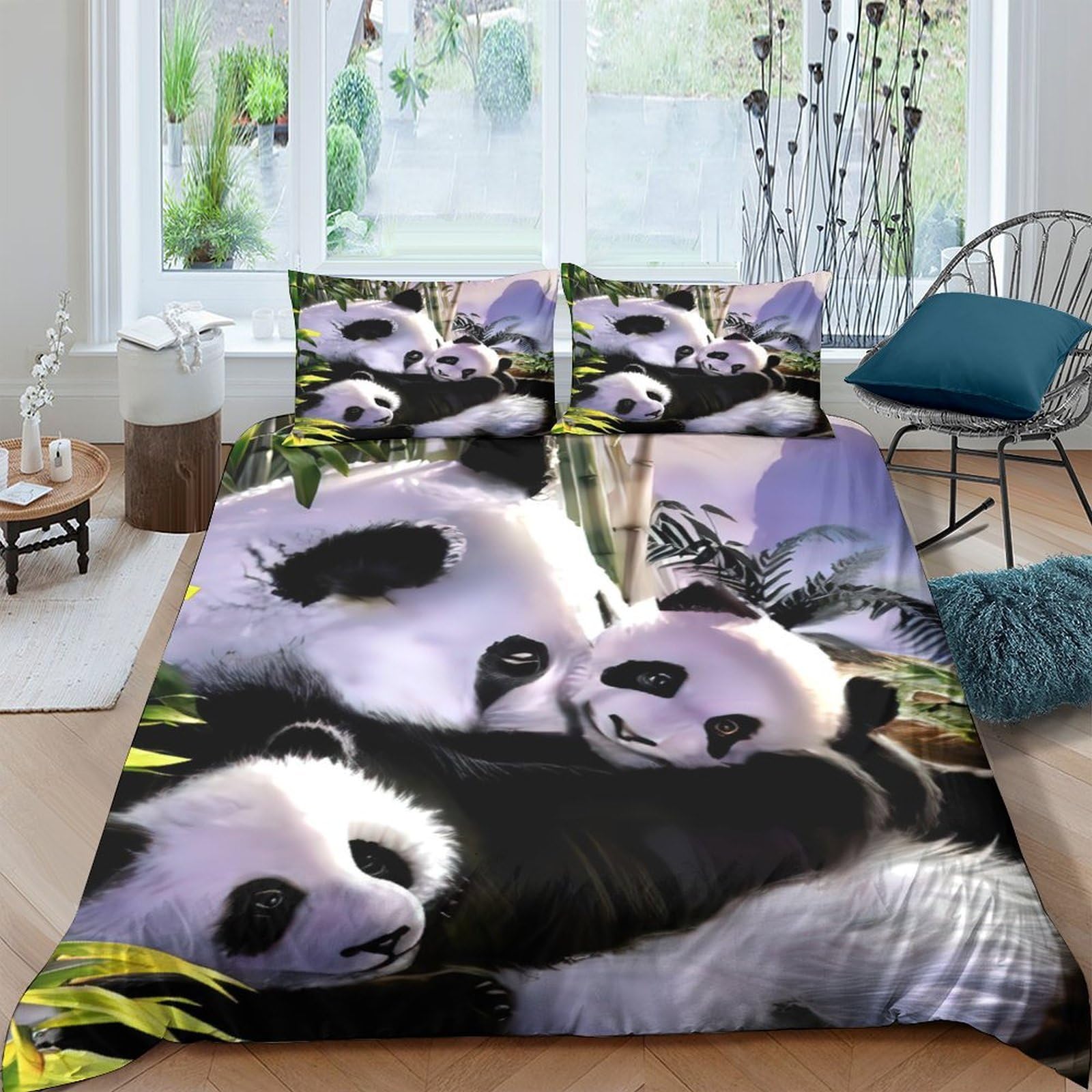 Ctjqhvkz Style-9 3D Printed Panda Family Fitted Sheet Microfiber Soft Black White Bamboo Bed Cover For Bedroom Dorm Mattress Protection Decor Single（135X200cm）