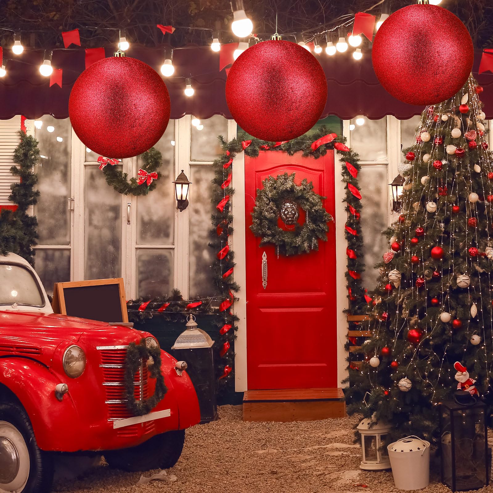 Zubebe 4 adornos de bola de Navidad extra grandes con purpurina de 200 mm, bola de Navidad gigante de plástico de gran tamaño, adornos colgantes para árbol de Navidad para decoración de fiestas al