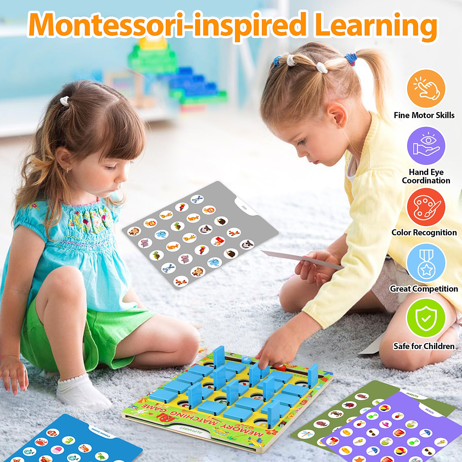 Vinlon Matching Memory Game for Kids Ages 4-8, Flip to Win Wooden Board Games, Toddler Travel Toys for 3 4 5 6 7 8 Years Old Boys Girls, Road Trip Essentials, Airplane, Car Activity Easter Gifts