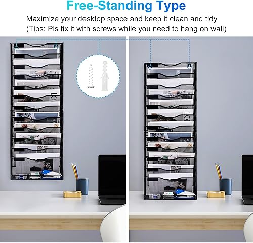 Miniatura 11 de Organizador de archivos de pared de 10 niveles, organizador de correo de madera, soporte para revistas, documentos de papel, cesta de almacenamiento