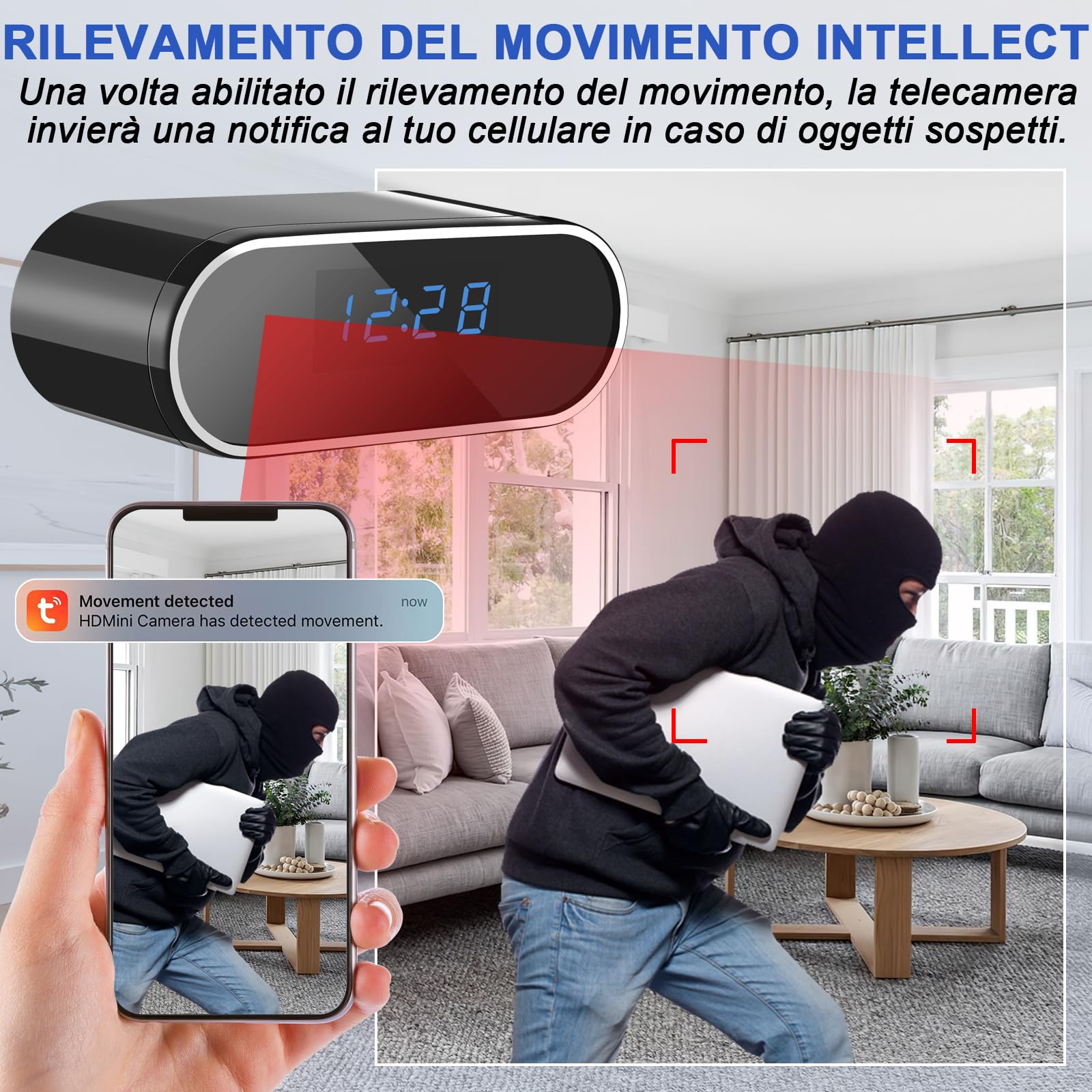Telecamera Spia WiFi 5G, Mini Telecamera Nascosta WiFi, Telecamera Spia | Telecamera Nascosta 2 in 1 con Orologio, WiFi 2,4 e 5G, Visualizzazione Tramite APP per la Sicurezza Domestica