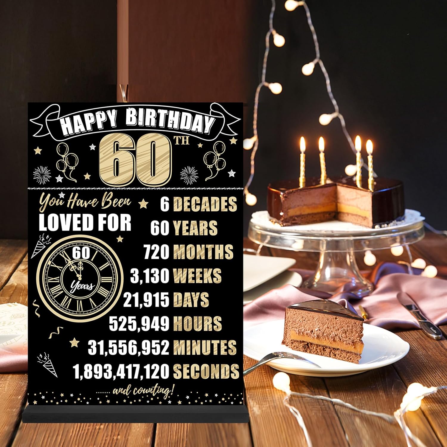 Black Gold 60th Birthday Decorations Back in 1966 Table Sign for Men Women, Two-sided Vintage 60 Birthday Wooden Poster with Stand Party Supplies, 60 Year Old Bday Display Holder Decor - Image 5