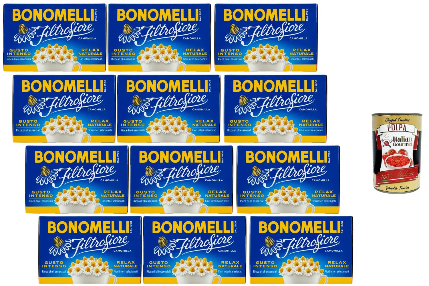 Italian Gourmet Kamillentee Filterblumen Intensiver Geschmack 12×28 g 14 Teebeutel pro Packung Natürliche Entspannung Ganze Kamillenblüten Premium Kräutertee Vorratspack